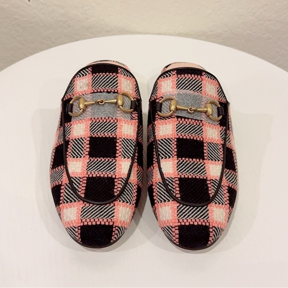 Gucci Princetown Fancy Tweed Check Damier Black Pink Woven Mules NIB Size 36 - Picture 2 of 9